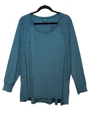 dC Jeans Teal Blue Floral Lace Panel Long Sleeve Top Plus Size 3X Reitmans Tunic